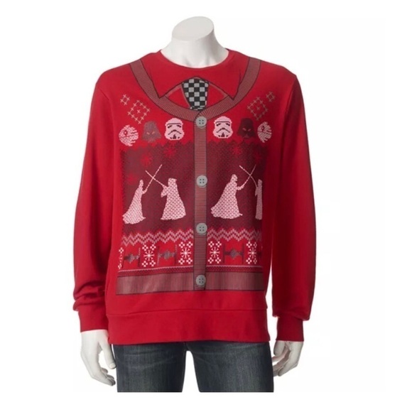 Star Wars Mens Winter Showdown Holiday Ugly Sweater Crew Neck Sweatshirt Size L - Picture 1 of 12